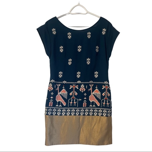 Anthropologie Floreat Avian Mist Sheath Teal Tourquoise Embroidered Mini… - Picture 3 of 14